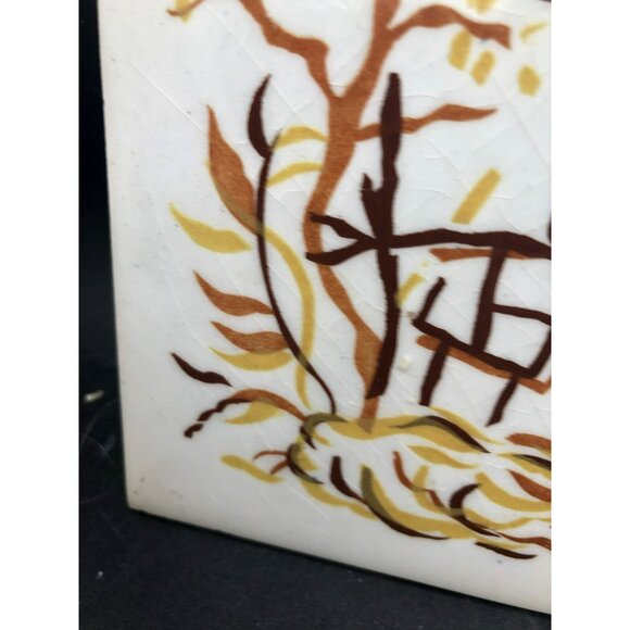 Vintage Handpainted Ceramic Tile Musician Brown Tones 6" x 6" Mid Century Modern - Picture 3 of 5